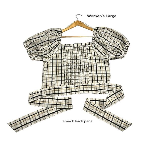 Levi’s Vera Puff Sleeve Blouse Large Farmhouse Coquette Peasant Sally Plaid Boho - Picture 4 of 8